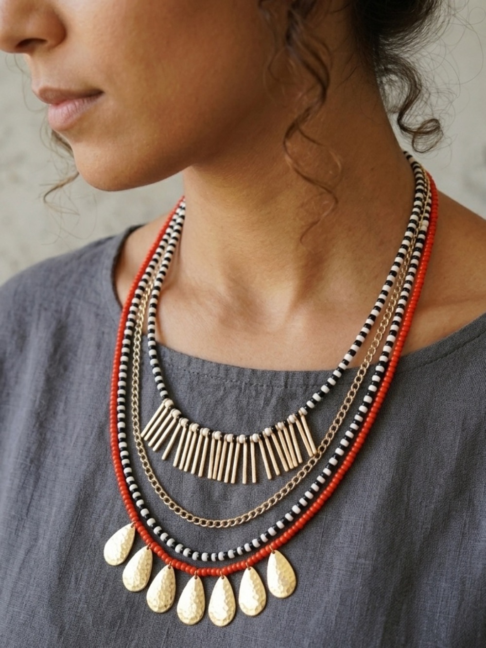 New Plunder Multilayer Beaded Statement
Necklace | Red Black Gold Bohemian